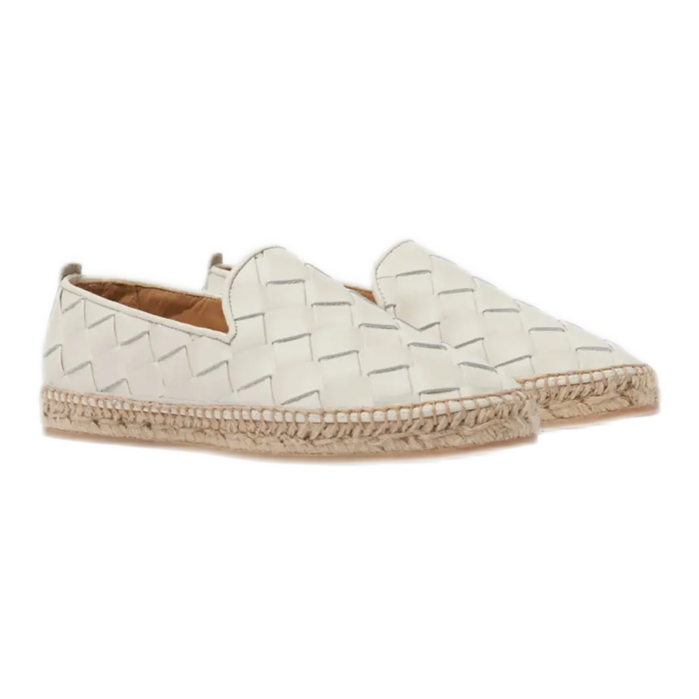 Martina Espadrilles – Off White Intrecciata Leather Slip-Ons