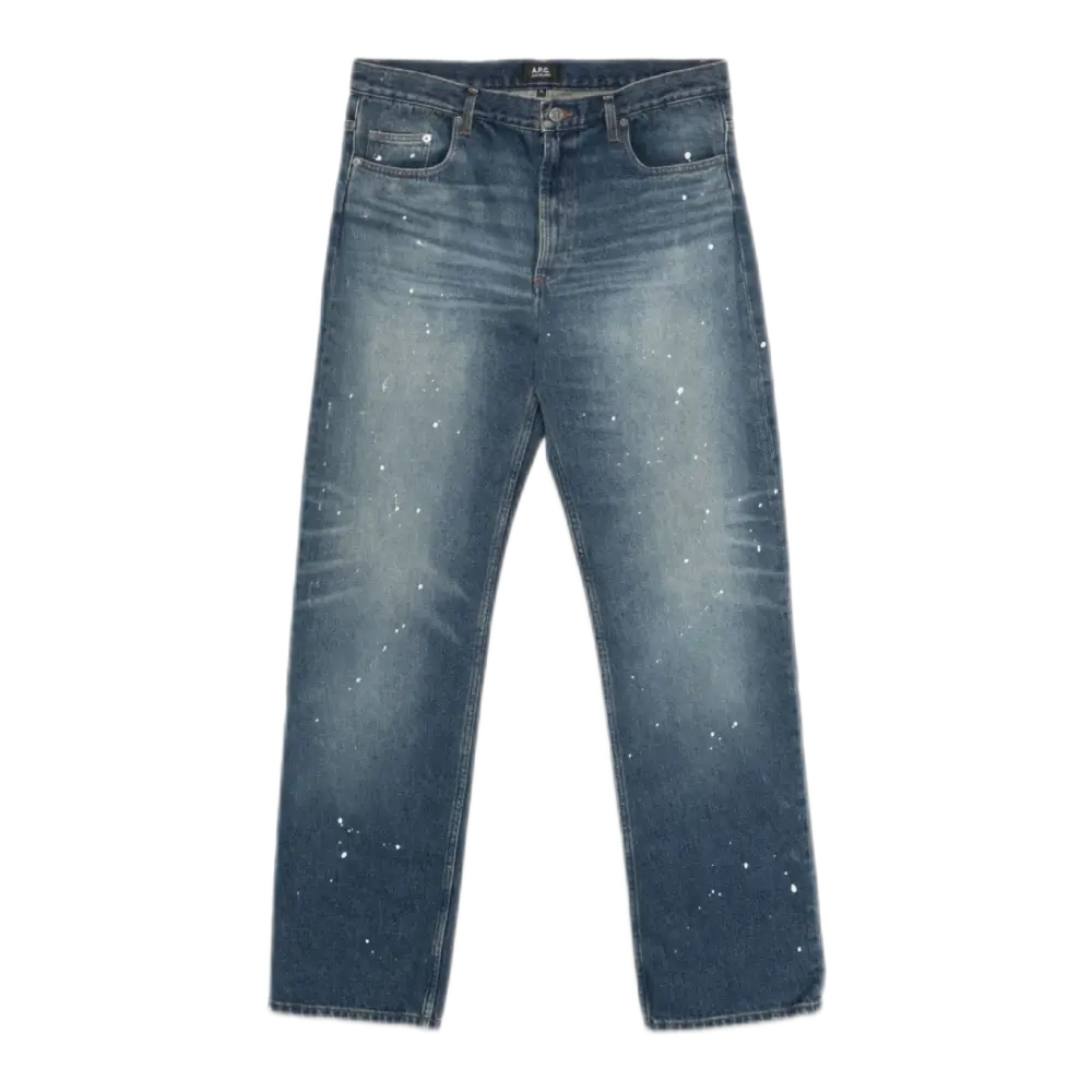 Relaxed Jeans in Indigo Blue with Paint Splatter