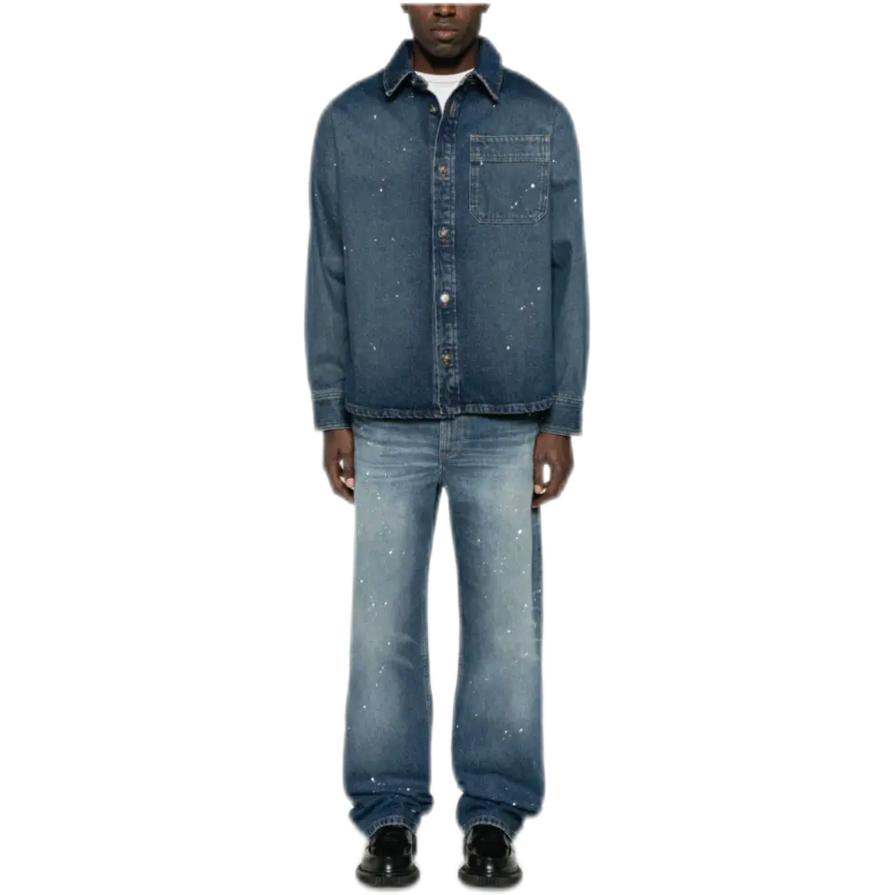 Relaxed Jeans in Indigo Blue with Paint Splatter