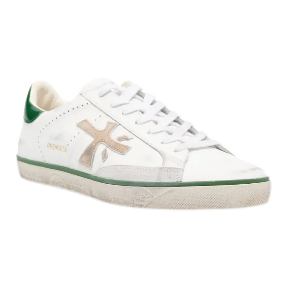 Low-Top Sneakers – Distressed White Leather Trainers