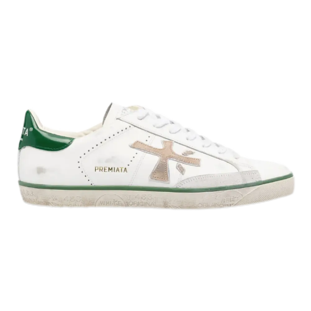 Low-Top Sneakers – Distressed White Leather Trainers