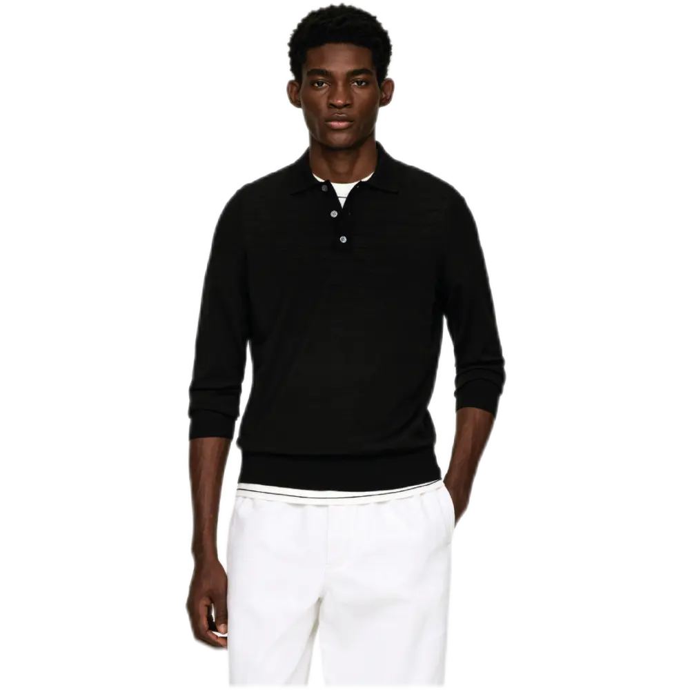 Merino Polo Jumper - Black