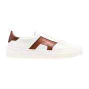 Double Buckle Leather Sneakers - Chalk White/Bordeaux Red