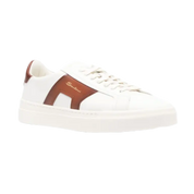 Double Buckle Leather Sneakers - Chalk White/Bordeaux Red
