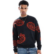 Navy Paisley Knit Jumper with Brushed Finish