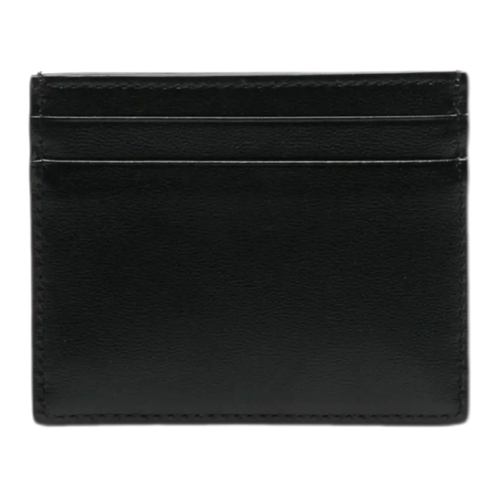 Black Leather Card Holder with Silver