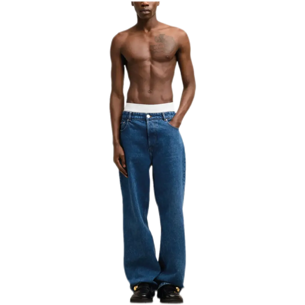 Logo Patch Loose Fit Jeans Blue Denim