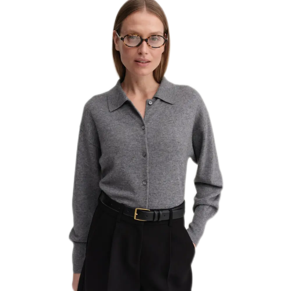 Almada Fern Collar Cardigan – Cashmere Wool Knit, Grey