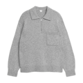 Knitted Wool Zip Polo Shirt - Grey