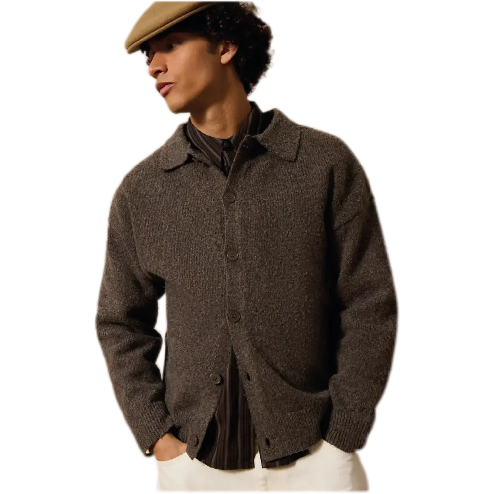 Loom Brown Button-Through Collared Cardigan – Knit Casual Layer