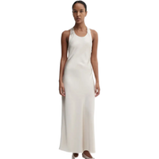 Almada Zila Satin Dress – Slim Fit Midi in Pearl