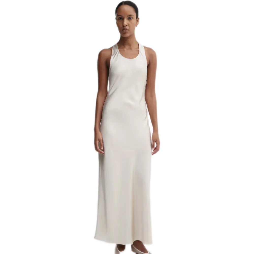 Almada Zila Satin Dress – Slim Fit Midi in Pearl