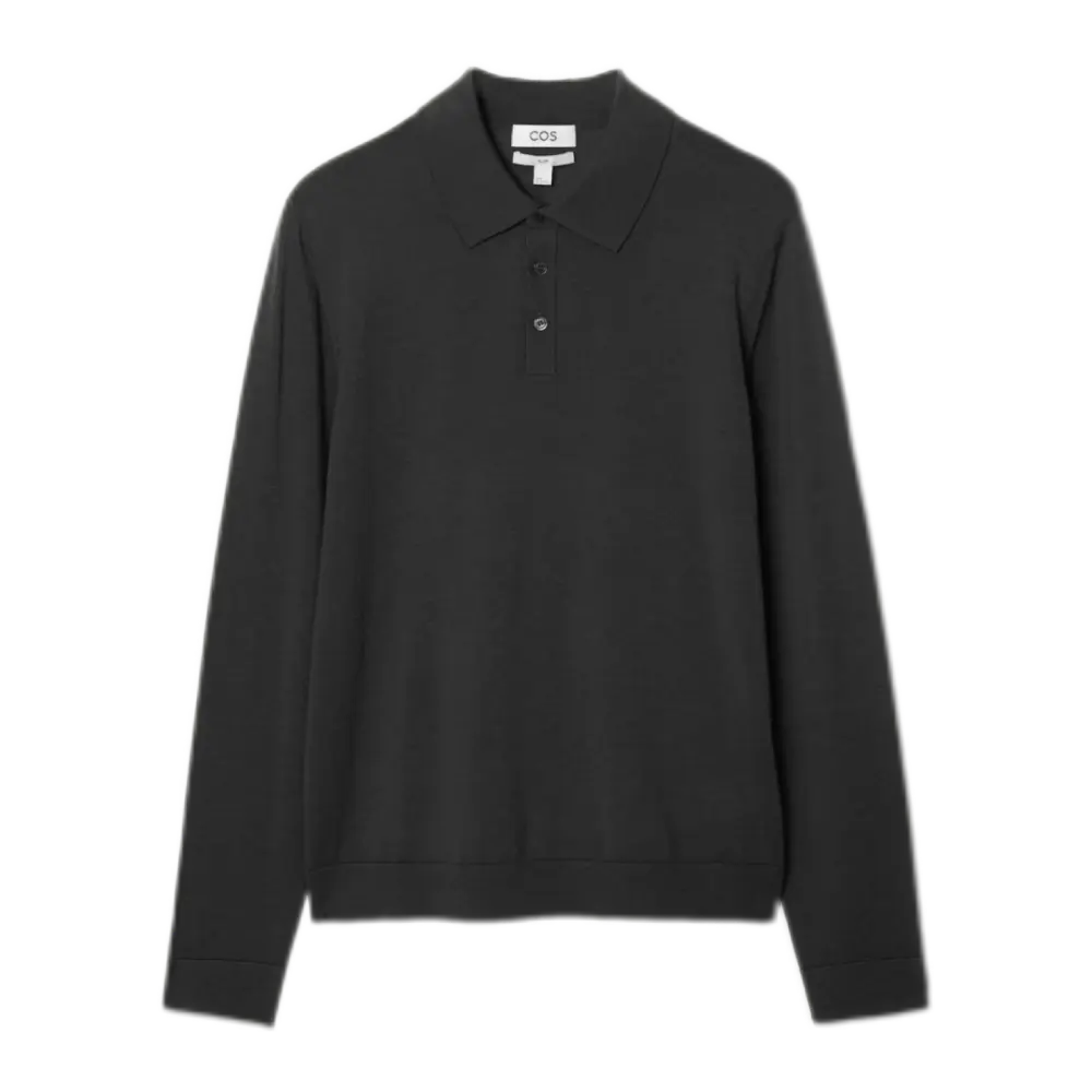Slim Merino Wool Polo Shirt - Black