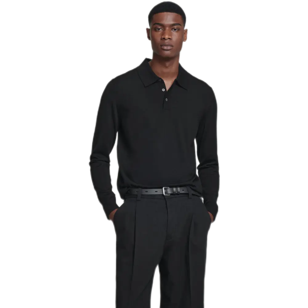 Slim Merino Wool Polo Shirt - Black
