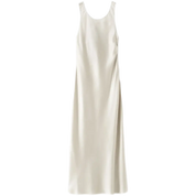 Almada Zila Satin Dress – Slim Fit Midi in Pearl