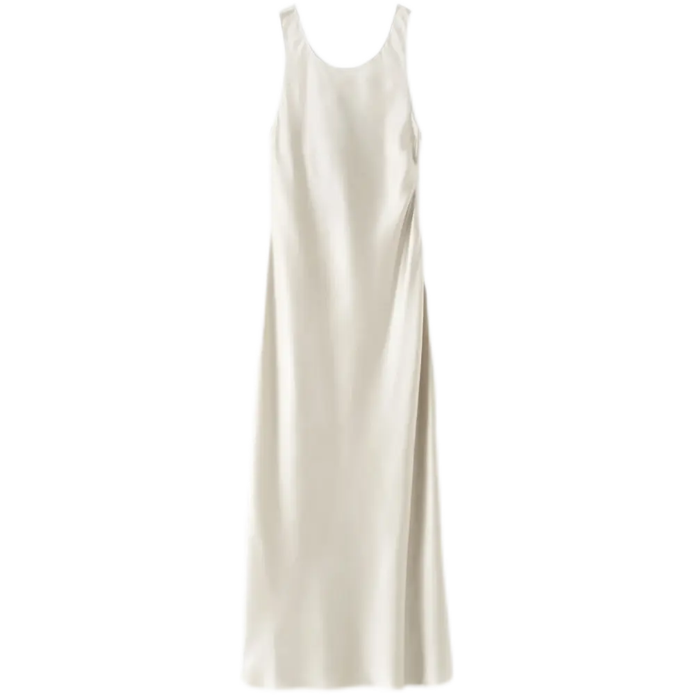 Almada Zila Satin Dress – Slim Fit Midi in Pearl