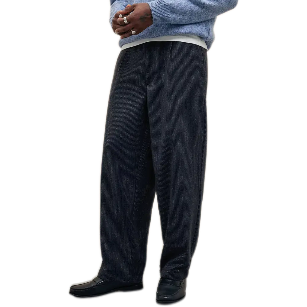 Loom Black Greer Pinstripe Trousers – Tailored Relaxed-Fit Pants