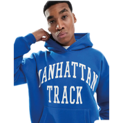 Boxy Hoodie in Blue with College Print