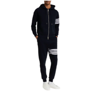 Striped Waffle-Knit Cotton Zip-Up Hoodie