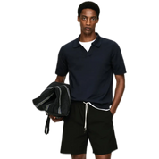 Cotton Linen Polo Shirt - Dark Blue