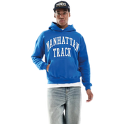 Boxy Hoodie in Blue with College Print
